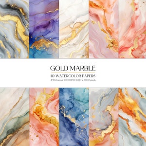 Gold Marmor Aquarell Digitales Papier | Vergoldete Stein-moderne abstrakte Hintergrund-Beschaffenheit | JPG | Schreibwaren, Papier Handwerk, Card-Making Bekleidung