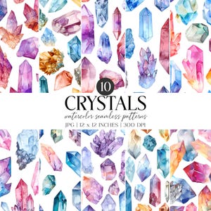 Watercolor Crystal Seamless Patterns | Digital Paper Pack (300 DPI)
