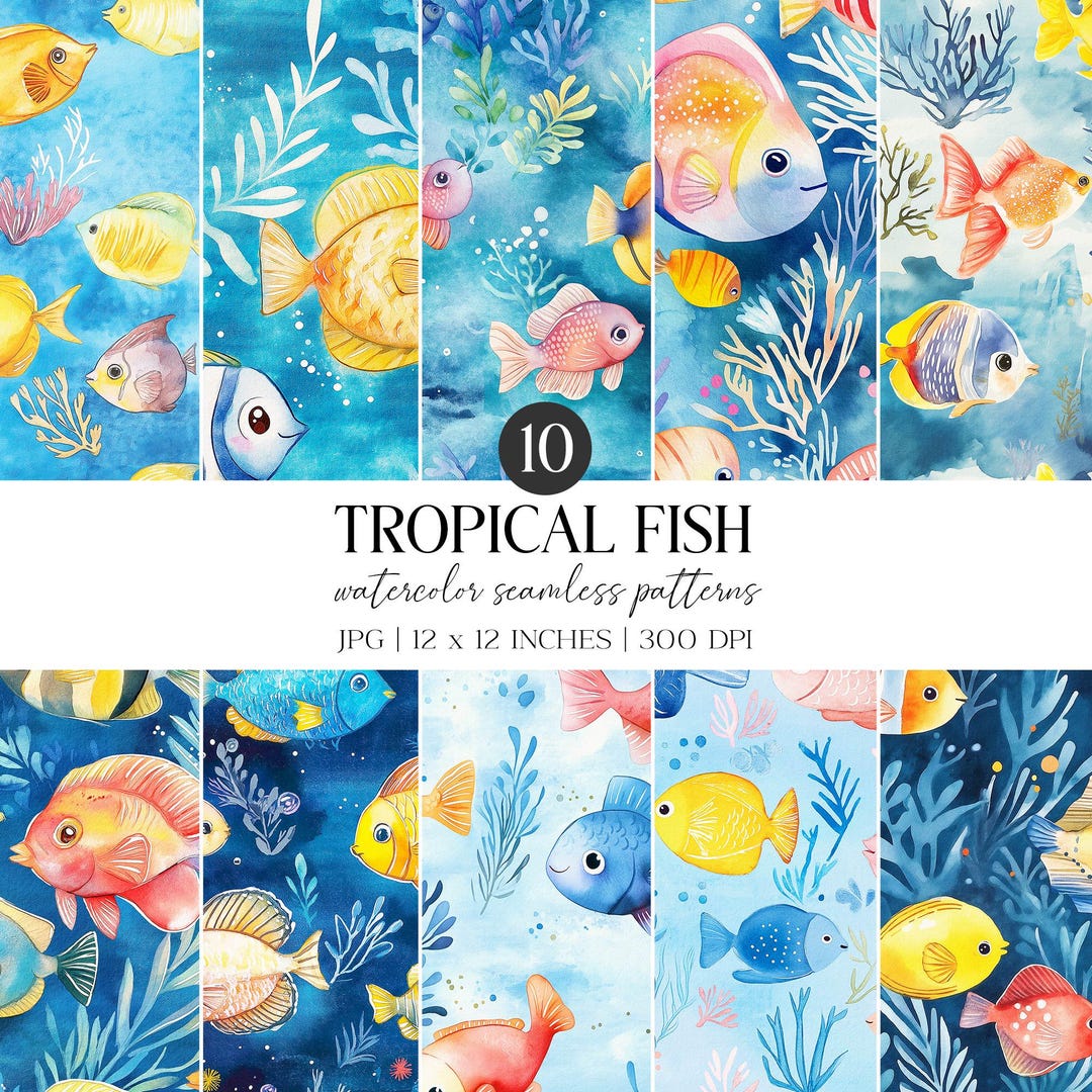 Tropical Fish Watercolor Seamless Pattern | Underwater Scenery JPG ...