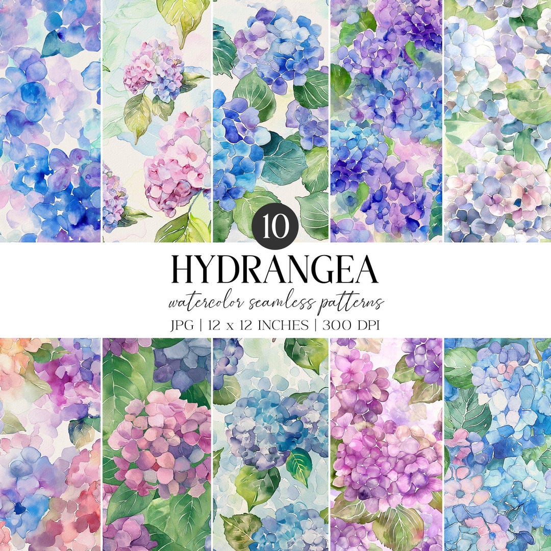 Hydrangea Watercolor Seamless Pattern | Floral Digital Paper (JPG) - Etsy