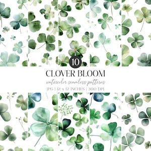 Clover Watercolor Seamless Pattern | Lucky Green Digital Paper (Digital Download)
