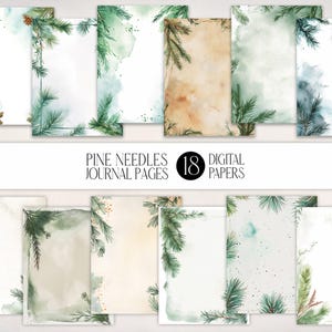 Pine Needle Watercolor Journal Pages | Greenery Frames (JPG Digital Paper Pack)