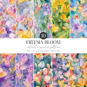 Freesias Watercolor Seamless Pattern | Floral Digital Paper Pack (JPG)