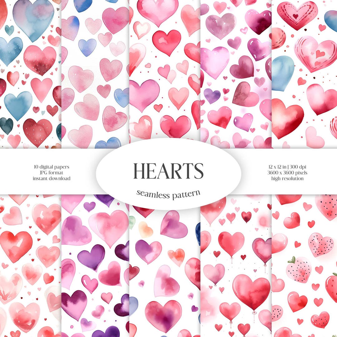 Hearts Watercolor Seamless Pattern | Valentine's Day Digital Paper Pack ...