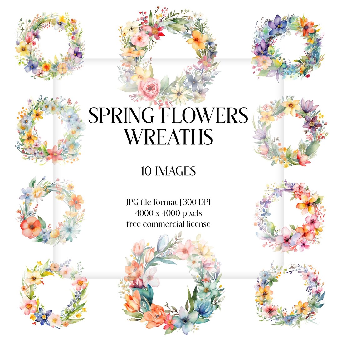 Watercolor Spring Flower Wreath Clipart | Floral DIY (digital Download ...