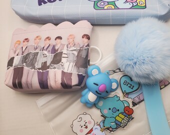 BT21, BTS Coin purse, pencil bag set with keychain with charms