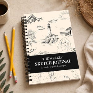 Cuaderno de bocetos tamaño A5 con 52 sugerencias de dibujo semanales, cuaderno de bocetos con encuadernación en espiral para un reto anual.