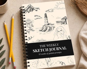 A5 Sketchbook Journal with 52 Weekly Drawing Prompts, Spiral Bound Sketch Book Year Long Challenge