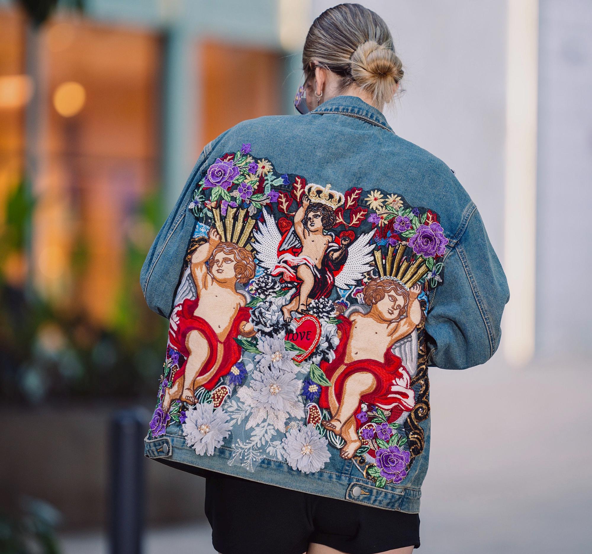 Women's Handmade Oversize Jean Jacket, Embroidered Jean