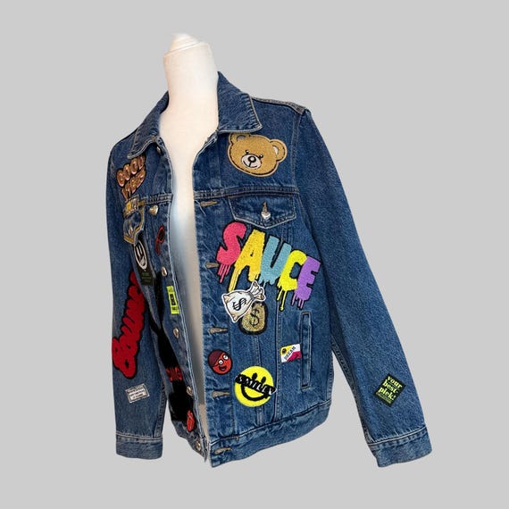 ジャケット・アウター Quilt Patch Damage Denim Blouson Vintage Major Damage Denim Jacket Japanese Brand Jeans