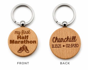 My First Half Marathon Keychain | Personalized Running Gift | Wooden Runner Keychain | 13.1 Race Finisher Keepsake | Female Runner Gift