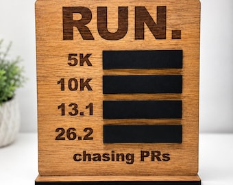 RUN PR Board | Personal Record Running Tracker | Running Display | Runner Gift | Gift for Runners | Finishers Gift | 5k 10k Half Marathon