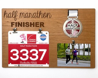 Half Marathon Finisher Display Board | Race Bib and Medal Holder | Running Photo Display | Personalized Runner Gift | Half Marathon Keepsake