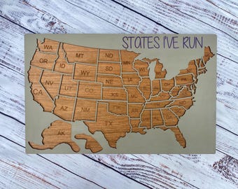 50 States Running Tracker | Run All 50 States Challenge Map | Wooden USA Map for Runners | Runner Gift | Race Tracker Wall Art