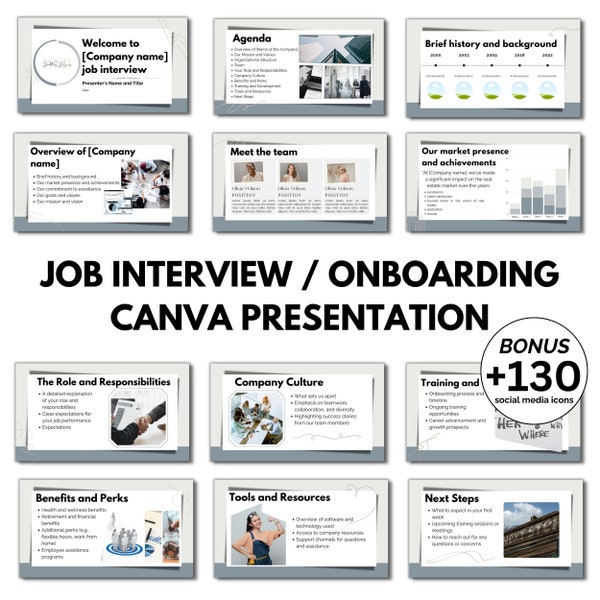 Job interview Canva presentation template, Onboarding Presentation Template, Canva Template, Business presentation template, HR presentation