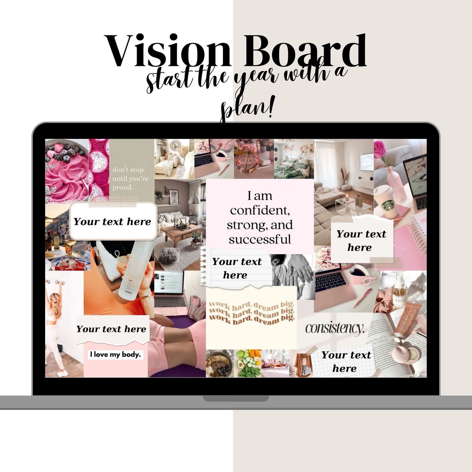 Wallpaper Vision Board Template, Canva Vision Board Template, 2025 Digital Vision Board