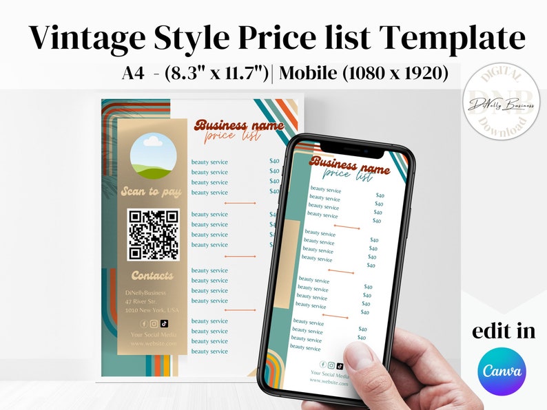 Vintage Price List Template Editable Retro Price List Etsy