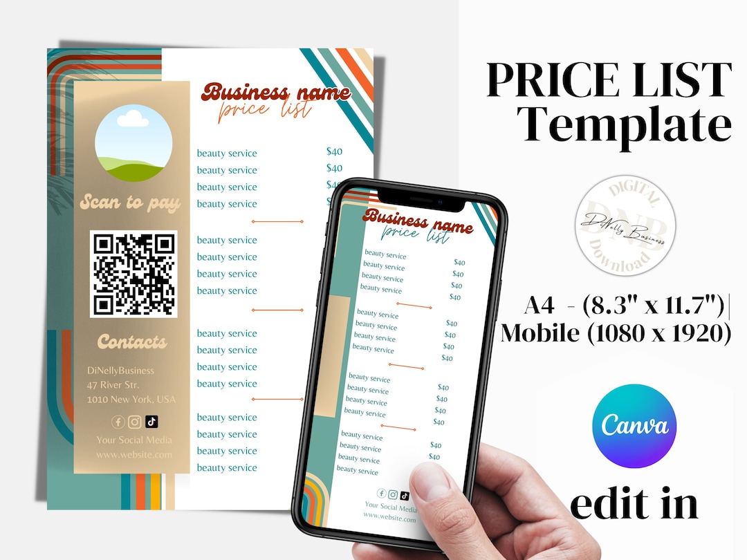 Vintage Price List Template Editable Retro Price List Etsy