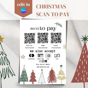 Christmas Scan to Pay Canva Template, Editable QR Scan to Pay Canva Template, QR code sign, Printable Payment Sign, Scan-to-Pay Template