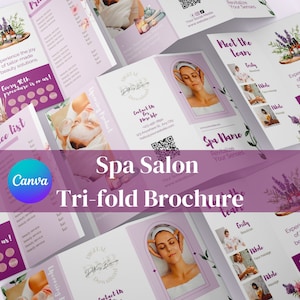 Trifold Spa Salon Brochure, Editable Massage Therapy Booklet, Beauty Salon Minimalist Esthetician Tri-Fold Template Flyer, Canva Template