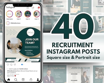 40 Recruitment Instagram Post Templates | Job offers Instagram posts | Hiring social media | Recruiter Instagram Templates | IPRG1 RIT40