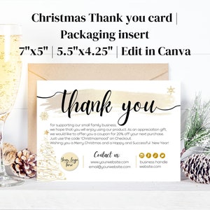 Weihnachten Verpackung Insert Template | Etsy Small Business Vielen Dank für Ihren Einkauf | Bearbeitbarer Kunde, Dankeschön-Karte Geschäft