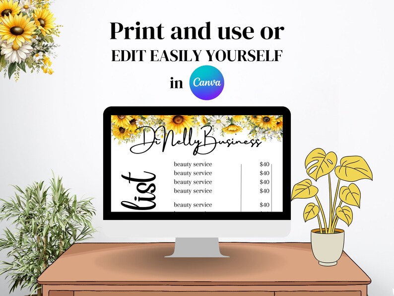 Sunflowers Price List and Scan to Pay With QR Code Template, Editable