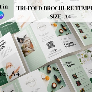 Tri-fold brochure template, trifold flyer, Minimalist Trifold Brochure Template, green earth color brochure, boho trifold brochure template
