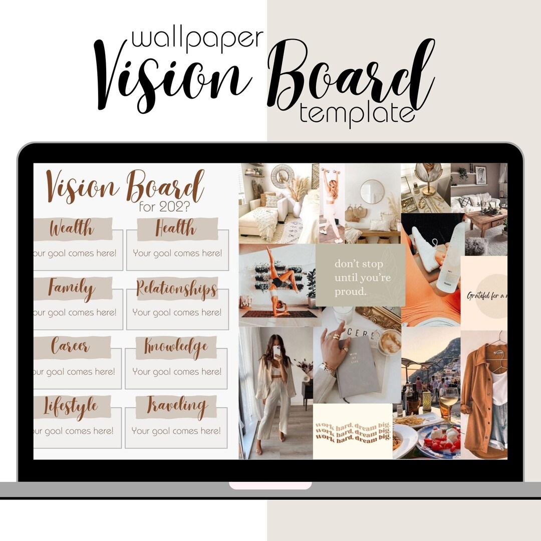 Digital Vision Board Template, Editable Boho Beige Vision Board ...