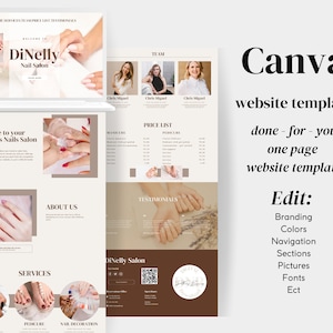 Nail Salon Website Canva Template, Canva Website Design for Small business, Canva One page website, Beige aesthetic Canva landing page