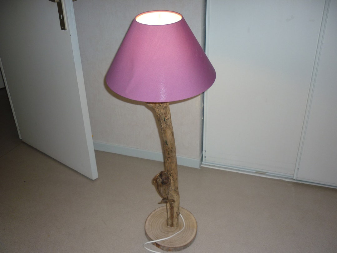 Lampe Pieds Bois Flotté Abat-jour Cylindrique Violet. - Etsy