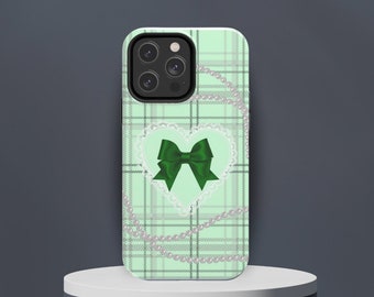 Green Coquette phone case, Green Bow phone case, coquette, cute phone case, gift for her, green iPhone case, vintage phone case, iPhone case