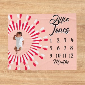 Roze mijlpaaldeken, gepersonaliseerde babydeken, maandelijkse groeimeter, gepersonaliseerde mijlpaaldeken babymeisje, 50 x 60 inch