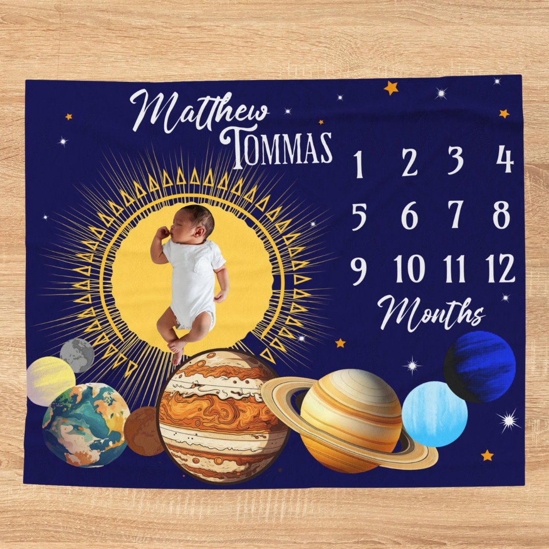 Space Milestone Blanket,personalized Baby Blanket, Monthly Growth