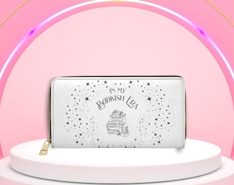 Bookish Era Wallet: Starry White PU Leather Zip Wallet