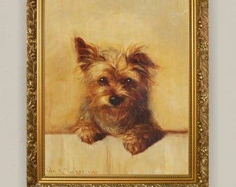 Impressão artística vintage de filhote de Yorkshire Terrier, retrato de cachorro (download digital)