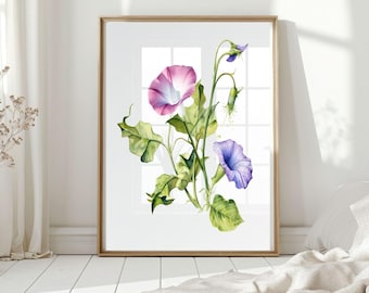 Morning Glory Watercolor Print: Wildflower Wall Art