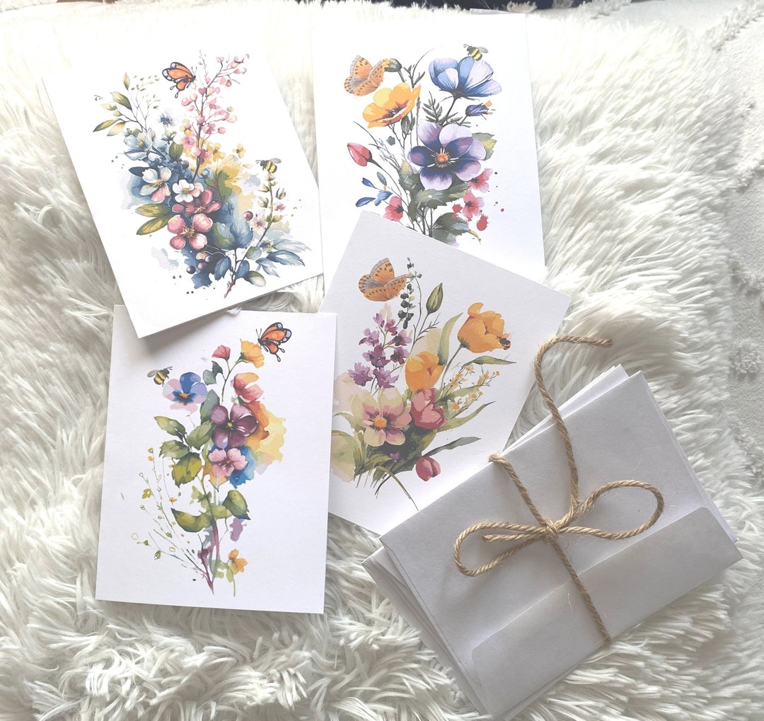 Watercolor Wildflower Greeting Cards, Blank Note Card Set - Etsy