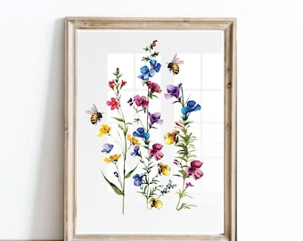 Watercolor wildflower wall print