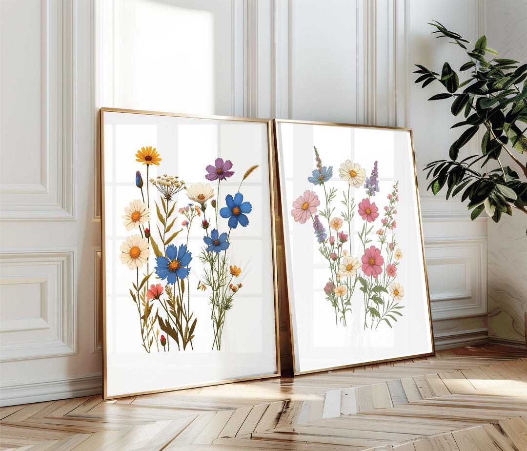 Vintage Wildflower Watercolor Print Set, Botanical Nursery Art - Etsy