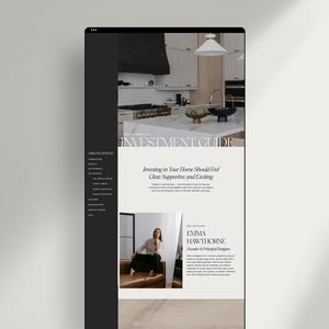 May include: A digital investment guide document featuring a kitchen interior header with white marble countertops, a black range hood, and cabinetry. The text reads Investment Guide, Investing in Your Home Should Feel Clear, Supportive, and Exciting.