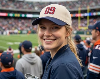Custom number Baseball Hat, Embroidered Varsity Lucky number Dad hat, Personalized Jersey Number Cap, Two toned Team sports gift, Game day