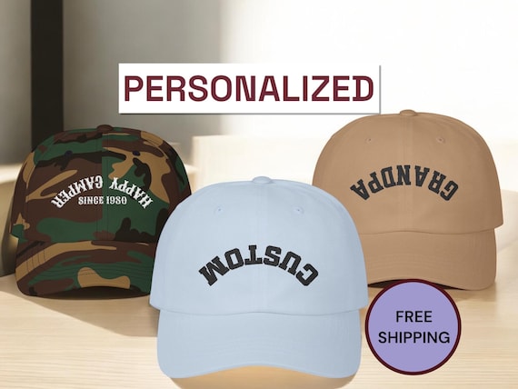 Personalized Dad Hat, Upside Down Text, Custom Embroidered Baseball Cap