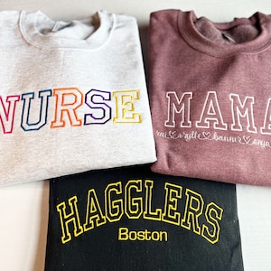 Custom Embroidered Sweatshirt, Personalized Varsity Crewneck