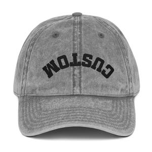 Embroidered Vintage Baseball Cap, Upside Down Text, Custom 100% Cotton Twill image 6