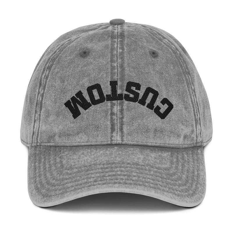 Embroidered Vintage Baseball Cap, Upside Down Text, Custom 100% Cotton Twill image 6