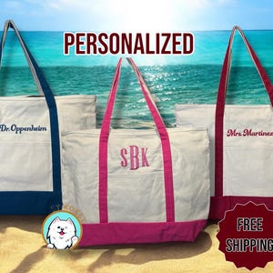 Personalized Heavy Duty Embroidered Tote Bag. Custom Text Canvas Tote Bag, Bridesmaid Gift, Monogram Tote, extra large beach bag, Mom gift