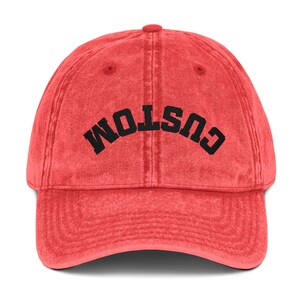 Embroidered Vintage Baseball Cap, Upside Down Text, Custom 100% Cotton Twill image 9