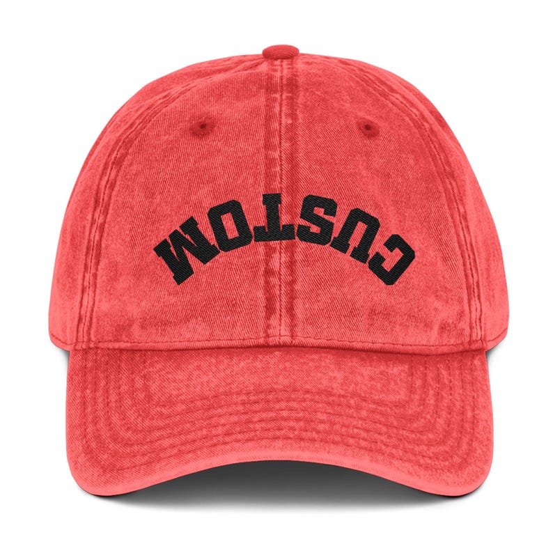 Embroidered Vintage Baseball Cap, Upside Down Text, Custom 100% Cotton Twill image 9
