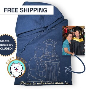 Embroidered Line Art Hoodie: Custom Portrait Sweatshirt, Mother's Day Gift